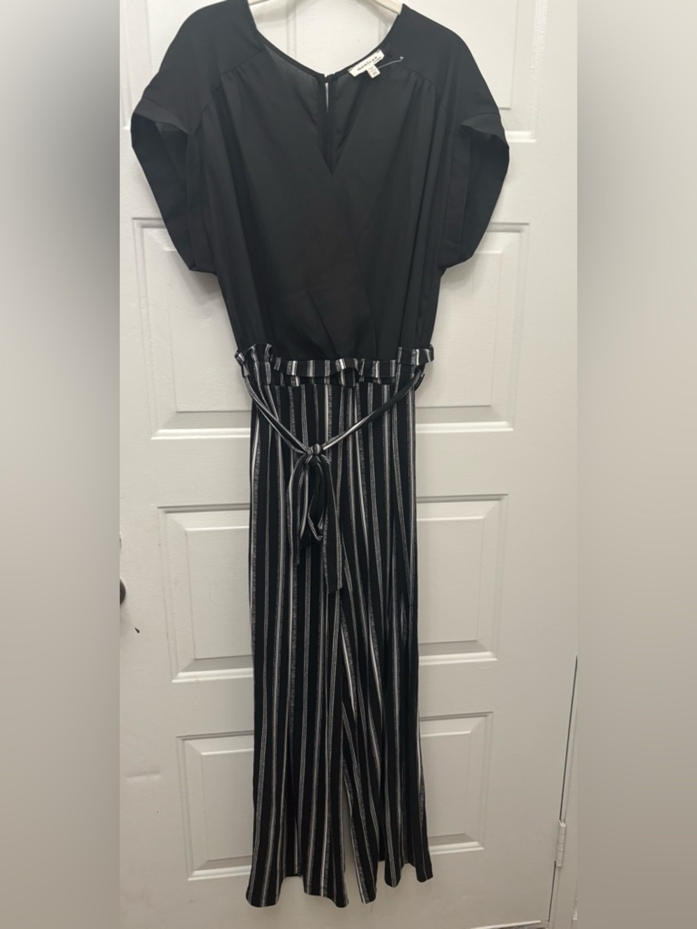 Monteau Black V-Neck Blouse with Button Back